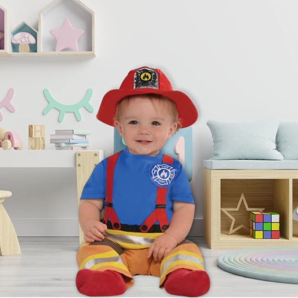 !! SOLD !! Halloween Costume Fireman Infant Baby 12 to 24 Months 2 Piece Set - Picture 5 of 16